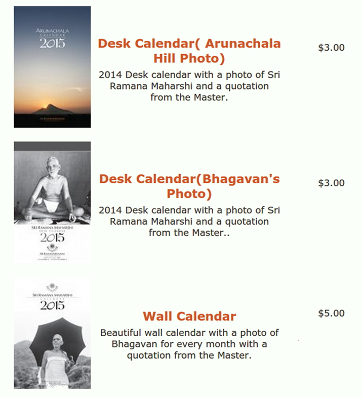 Sri Ramanasramam's 2015 calendars
