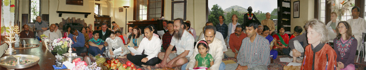 some of the devotees reciting during the 61st Aradhana in Arunachala Ashrama, Jamaica, NY, USA