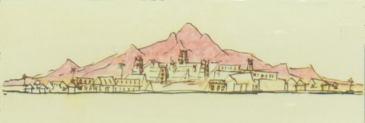 Bhagavan's sketch of Arunachala, colored