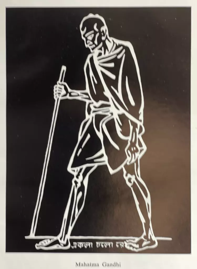 drawing of Gandhi walking