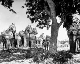 Mythological statuary line the roads of the countryside near Sri Ramana's ashrama. These terra-cotta horses are figures from old Hindu epics.